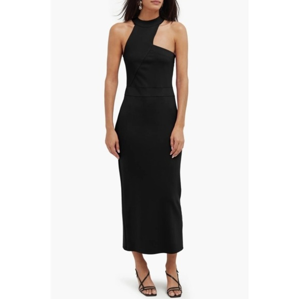 Marcella Sonata‎ Ponte Knit Midi Cocktail Dress Small Black Asymmetric Cutout